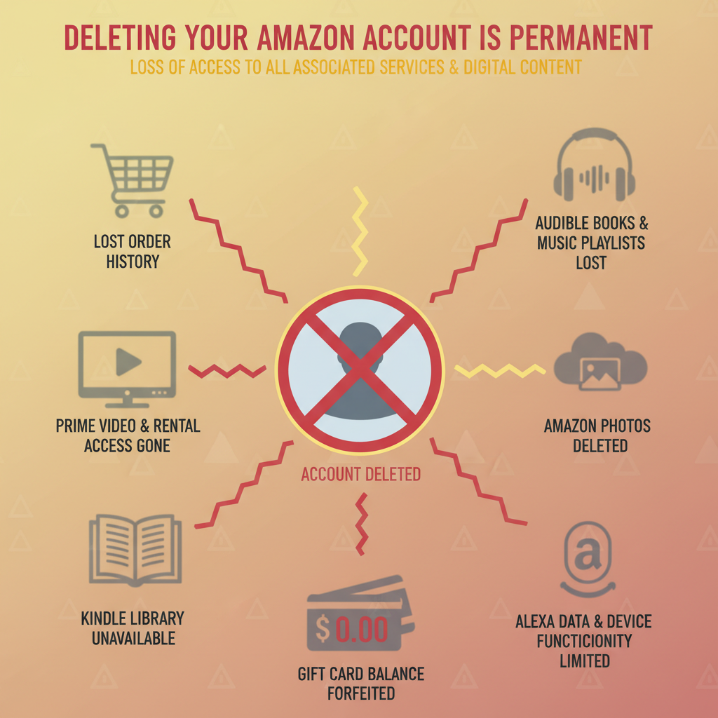 Infographic of all services and features that are lost when an Amazon account is deleted