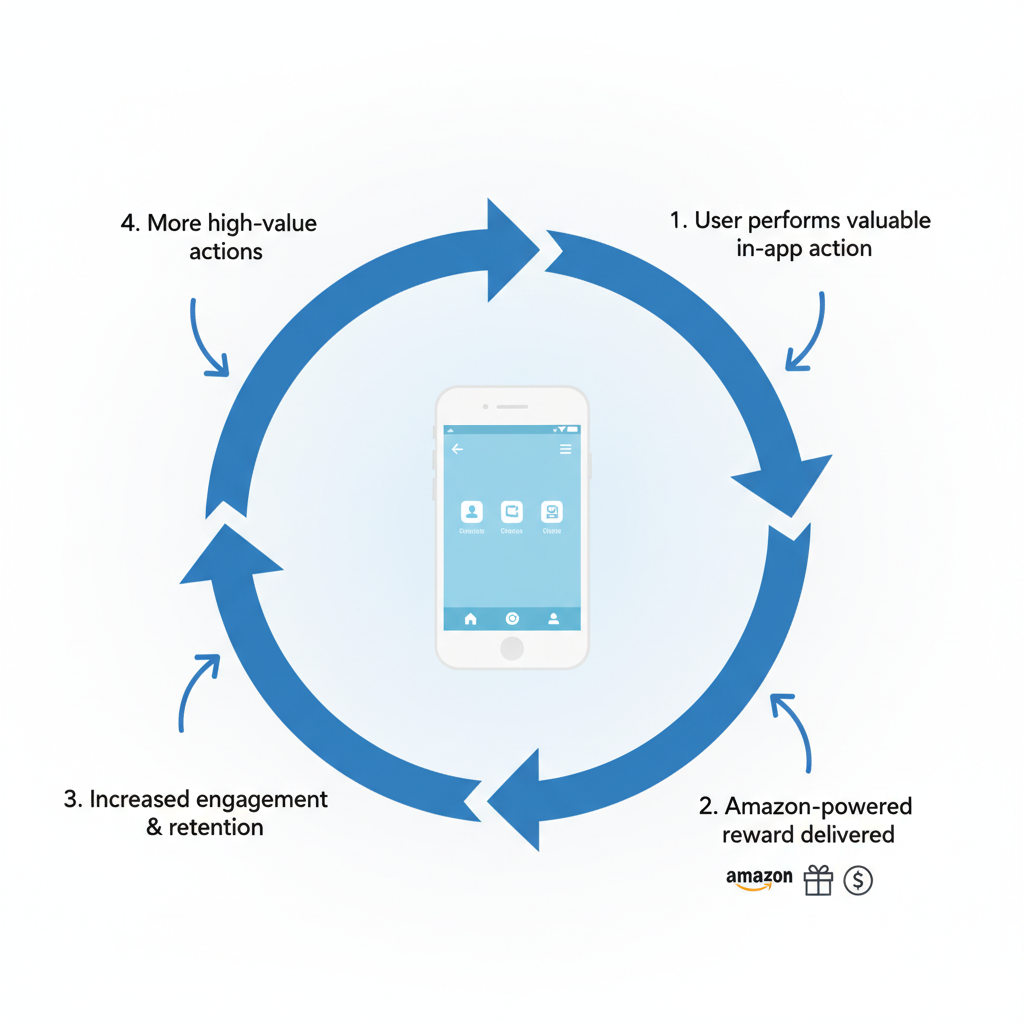 Circular growth loop showing Amazon Moments rewards feeding engagement and retention