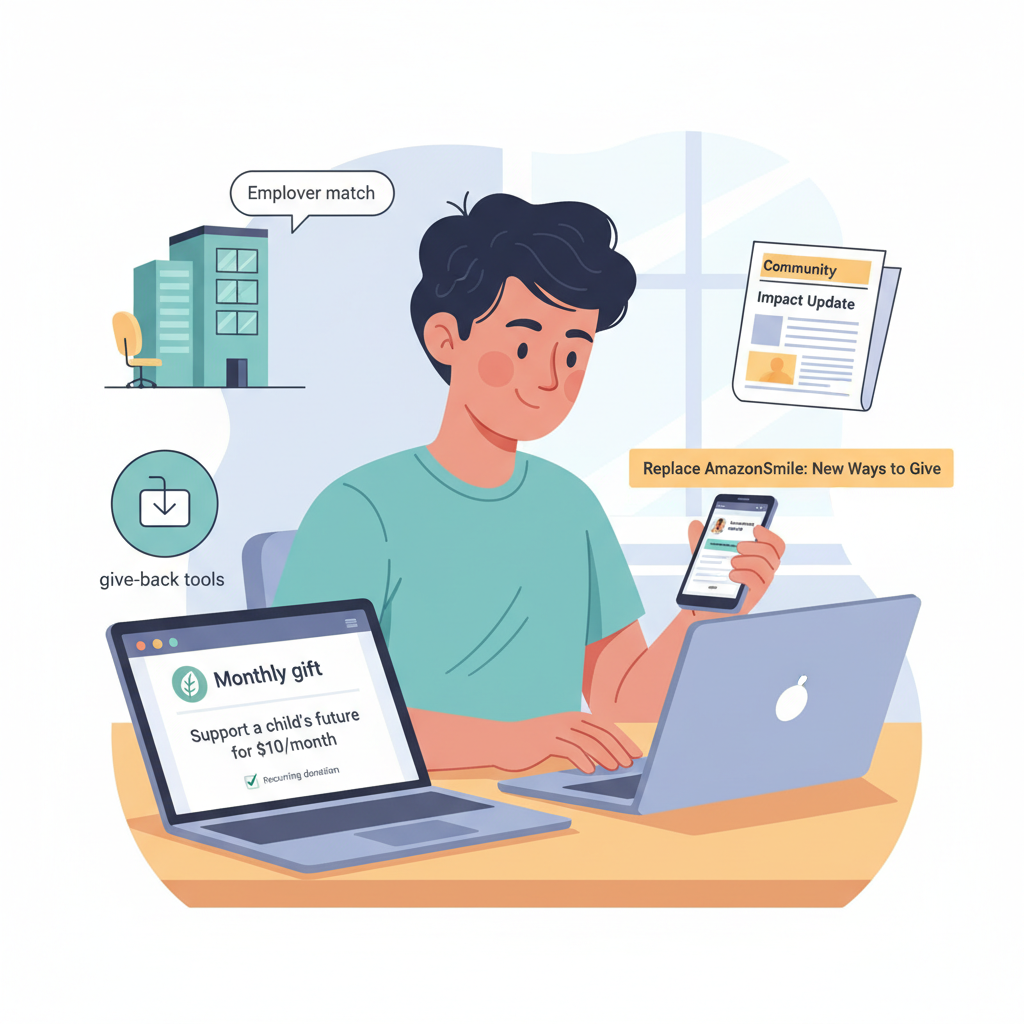Supporter setting up recurring donations and exploring alternatives after AmazonSmile