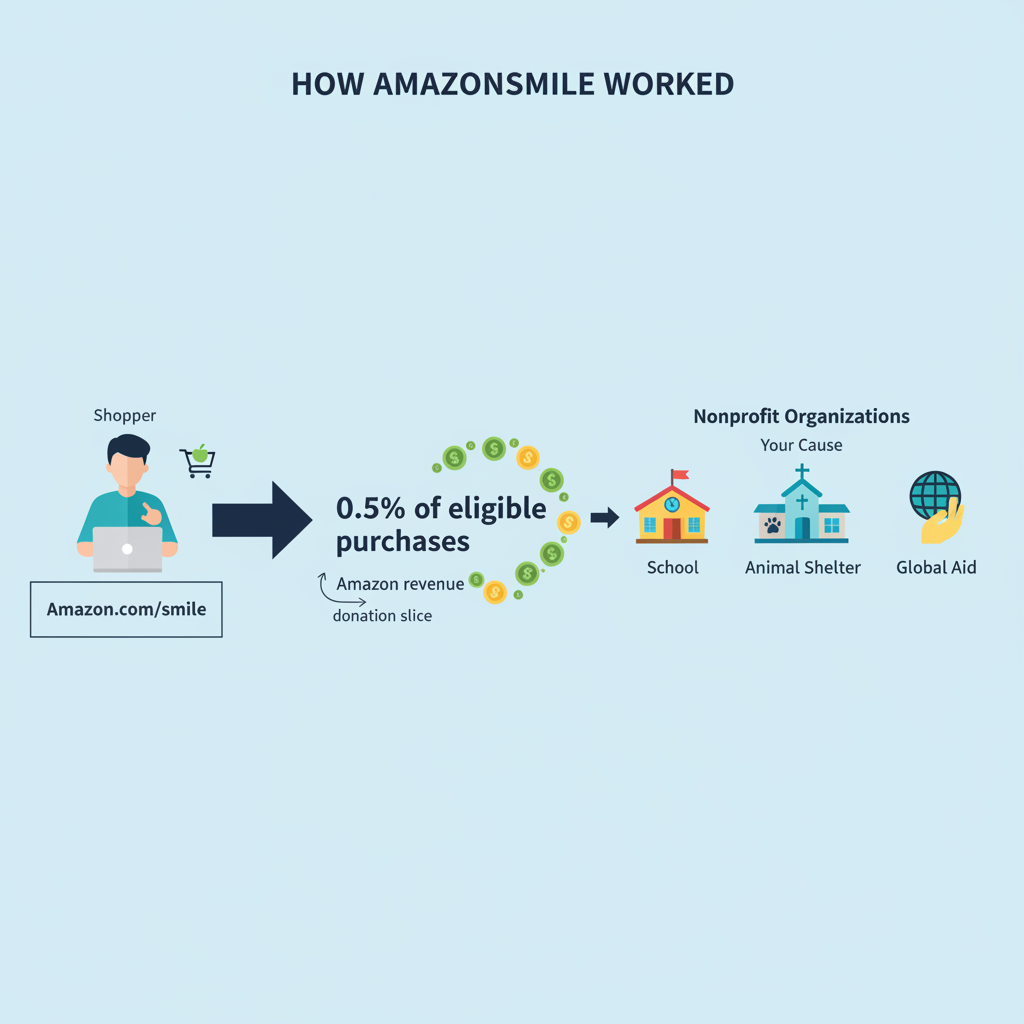 Infographic showing how AmazonSmile routed 0.5% of purchases to nonprofits