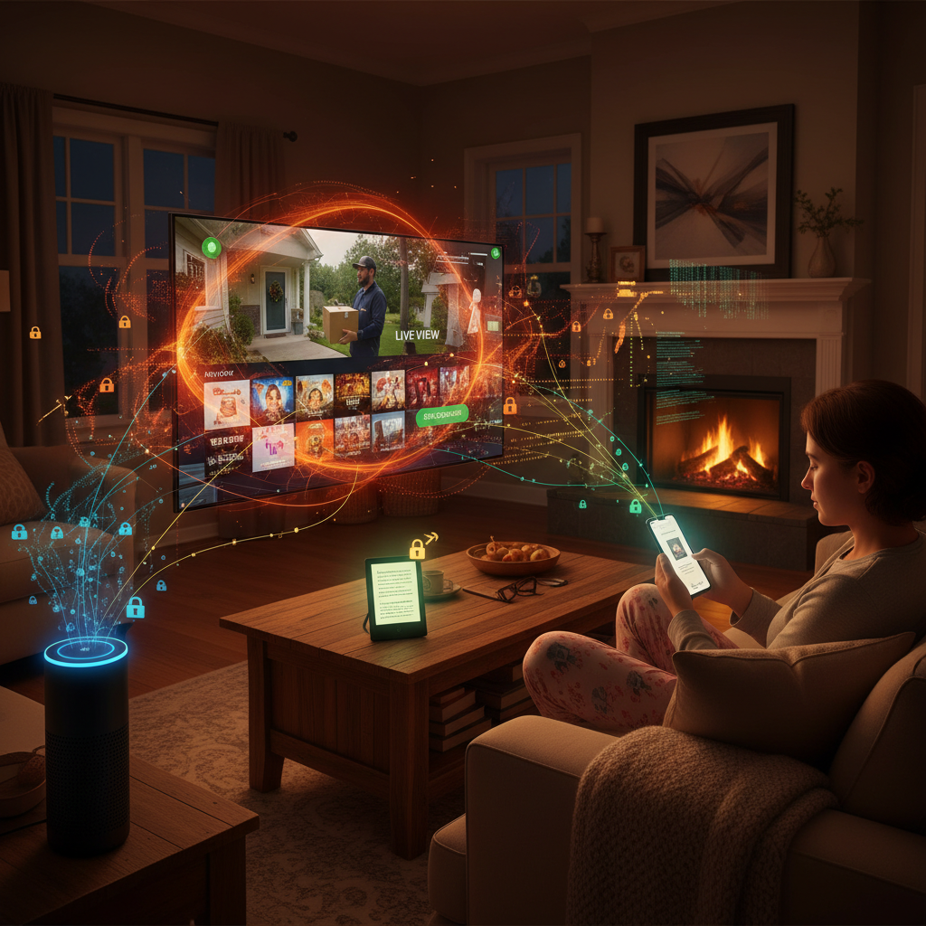 Semi-futuristic Amazon logistics system with micro-fulfillment centers, robots, cargo planes, and drones