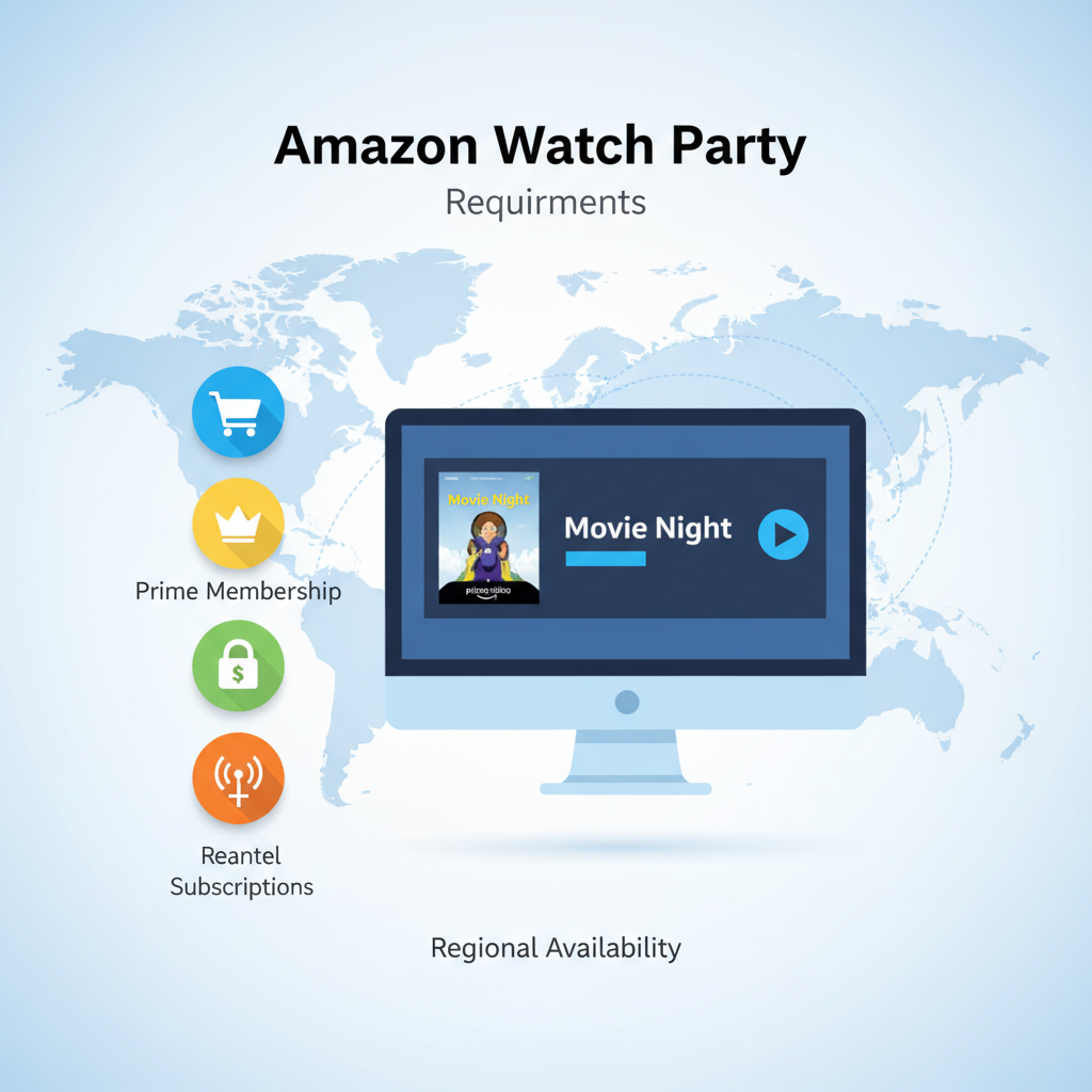Infographic showing device, account, and regional requirements for Amazon Watch Party