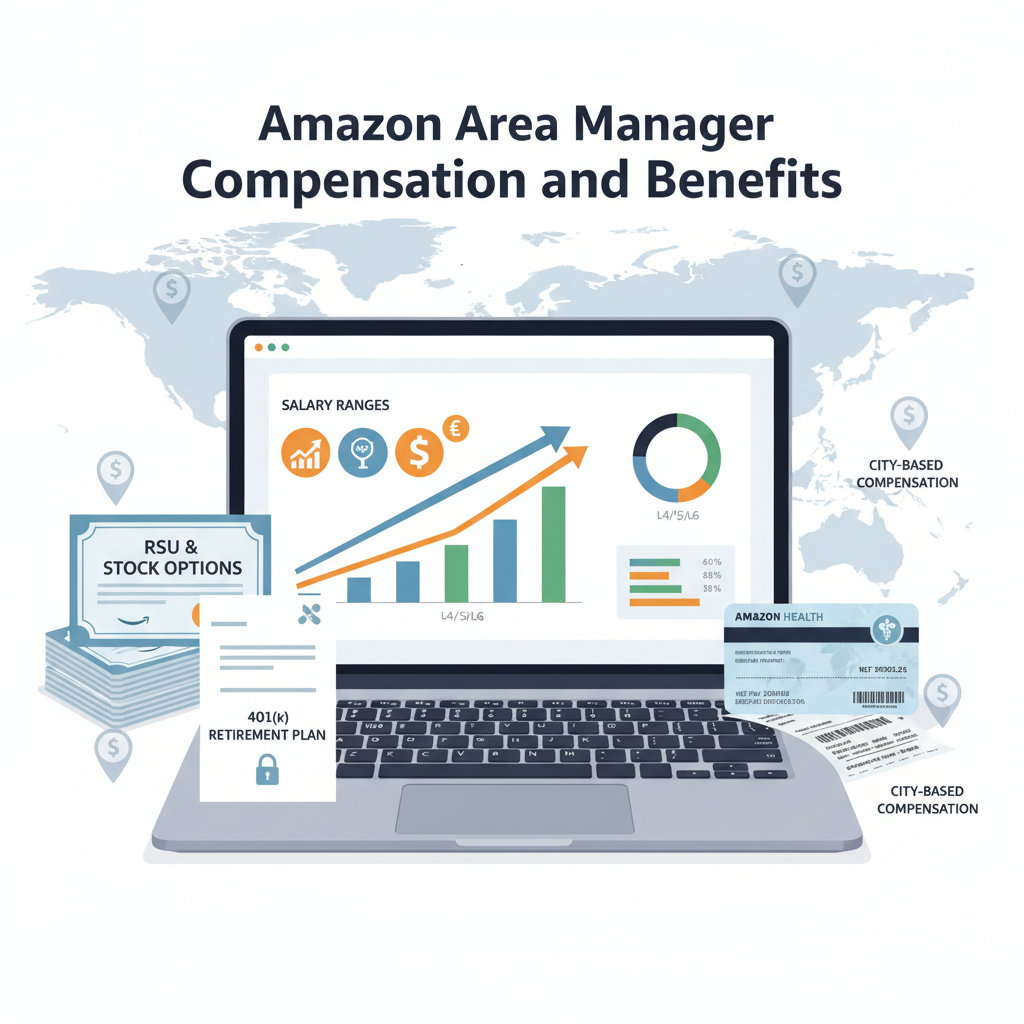 Infographic-style illustration of the four performance pillars for Amazon Area Managers