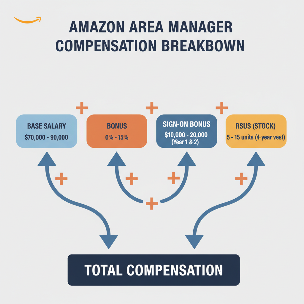 Chart showing core responsibilities and daily tasks of an Amazon Area Manager in a fulfillment center