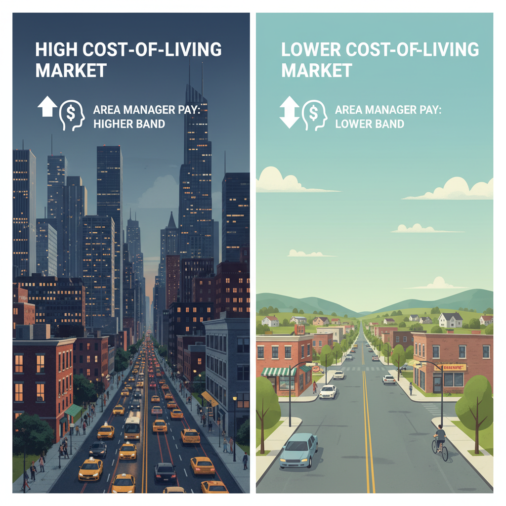 Infographic breakdown of Amazon Area Manager compensation including base pay, bonus, sign-on, and RSUs