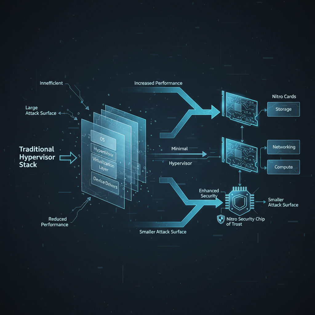 High-level conceptual diagram of the AWS Nitro System showing decomposed components and secure, high-performance cloud infrastructure