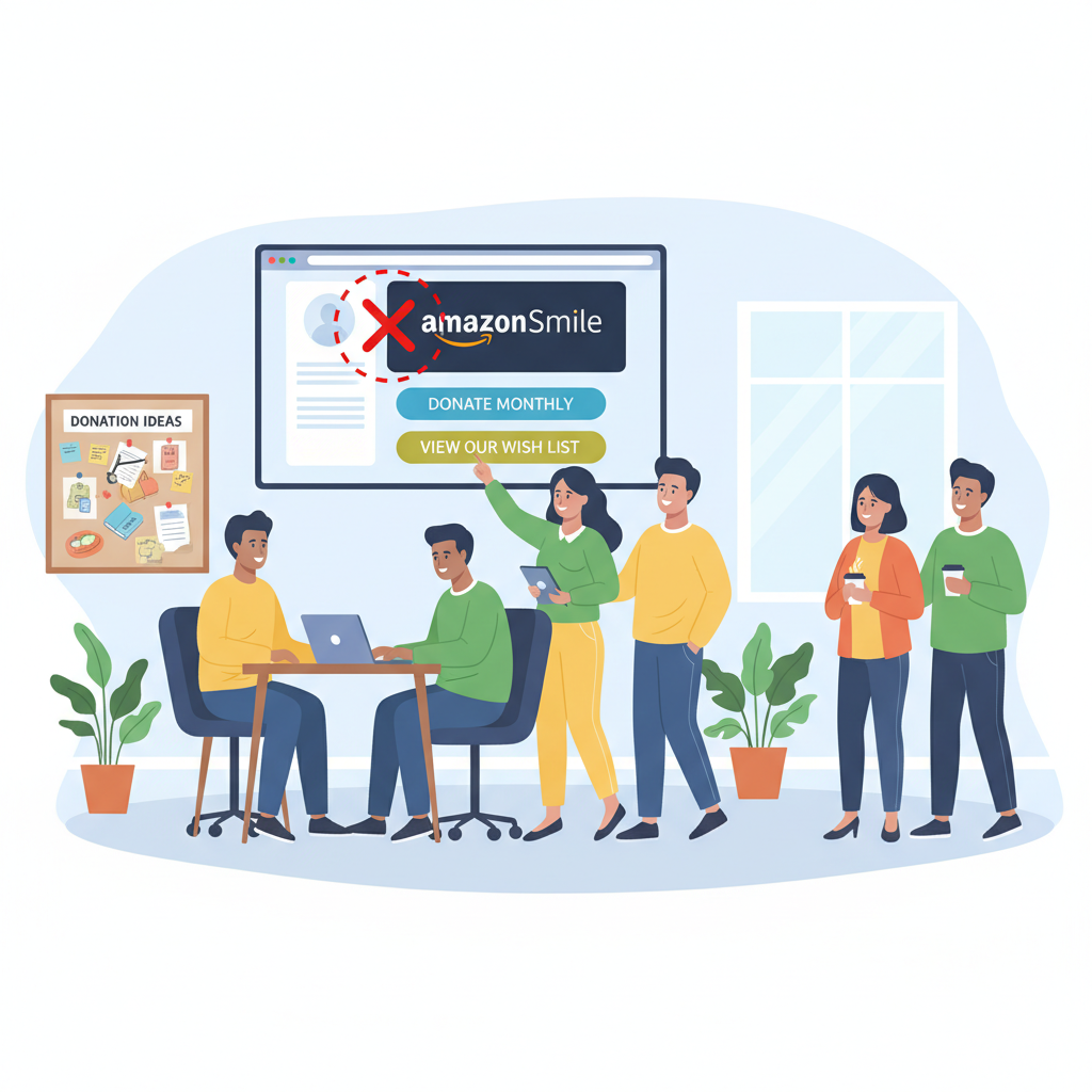 Nonprofit team updating their website to replace AmazonSmile with direct donation and wish list buttons