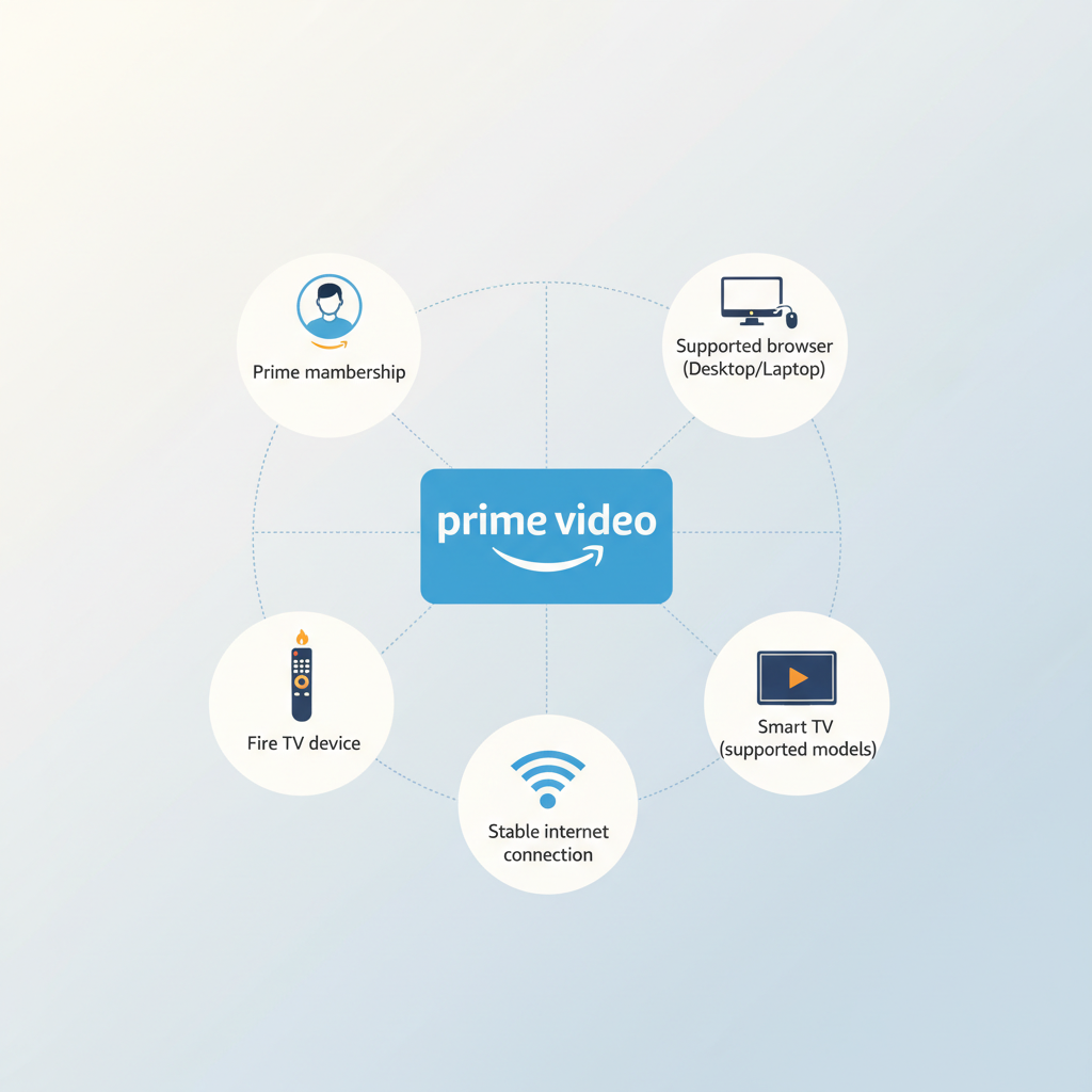 Infographic of Amazon Watch Party requirements like Prime membership, supported devices, and internet