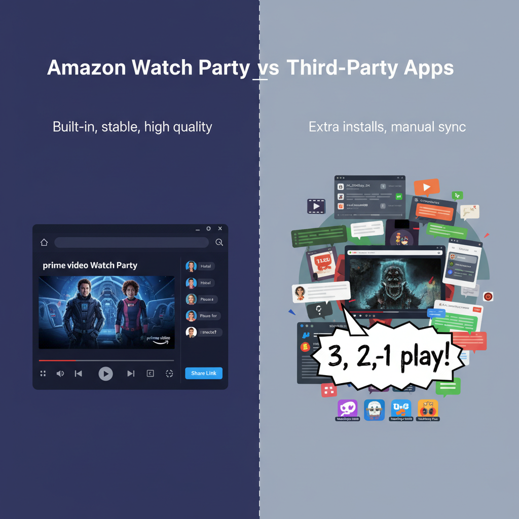 Guest view for joining an Amazon Prime Watch Party with synced playback and chat