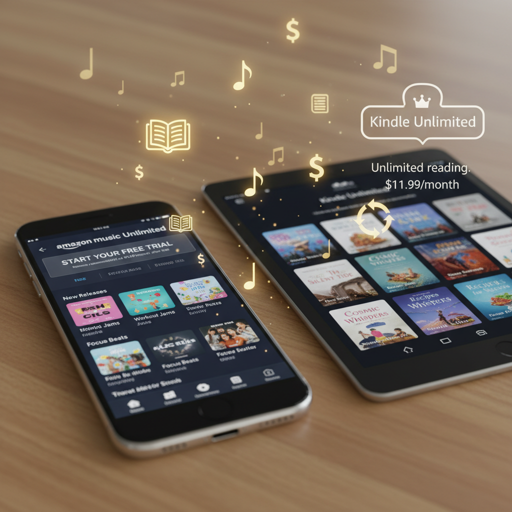 Laptop showing Audible, apps and games, and cloud storage tabs to illustrate different Amazon digital services
