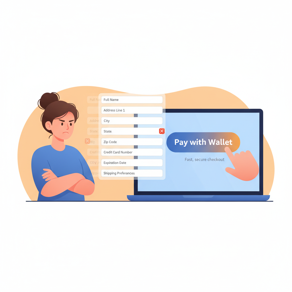Step-by-step visual of selecting Amazon Pay, signing in, choosing card and address, and getting confirmation