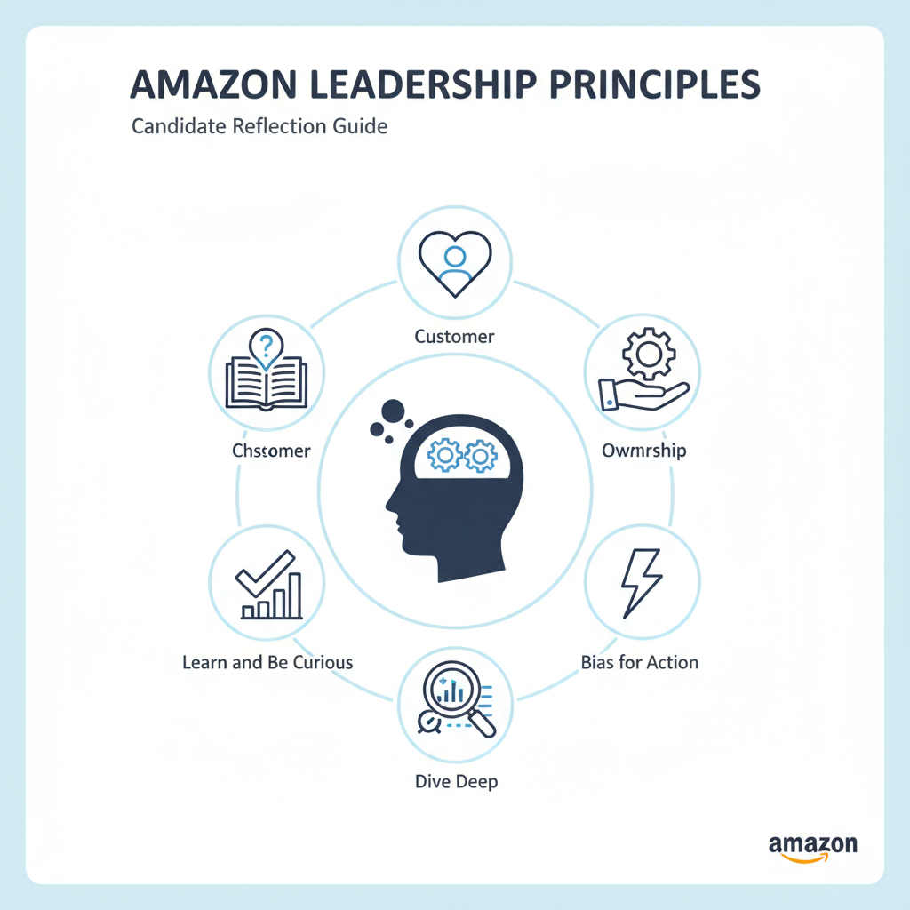 Infographic of Amazon Leadership Principles around a candidate silhouette