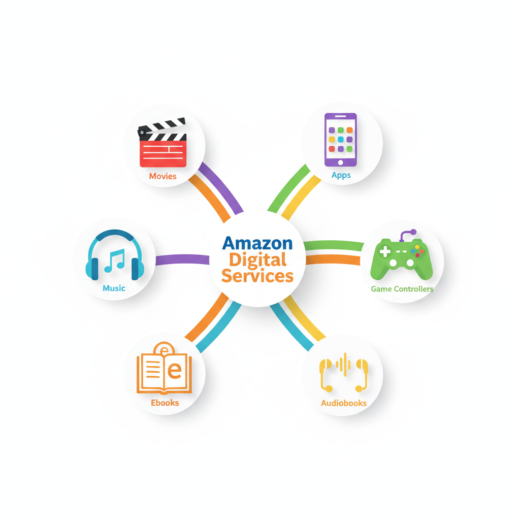 Infographic of digital content types feeding into Amazon Digital Services charges