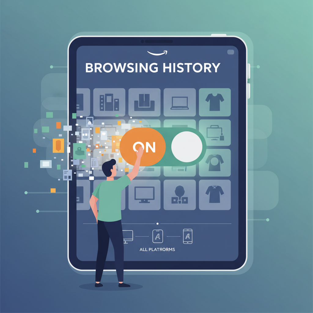 Amazon app interface showing how to access and clear browsing history on mobile