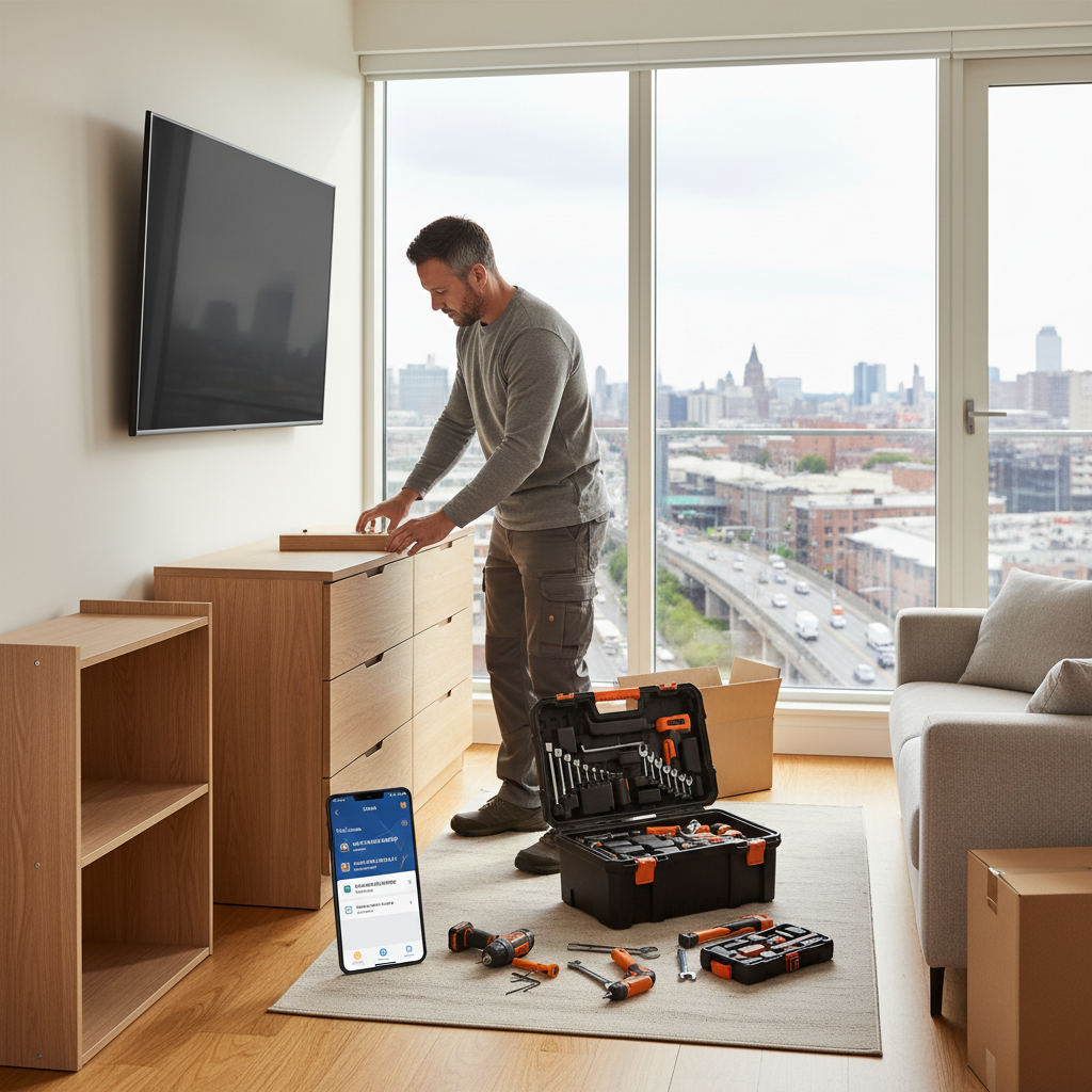 Driver loading multiple delivery boxes from a small warehouse hub into their car