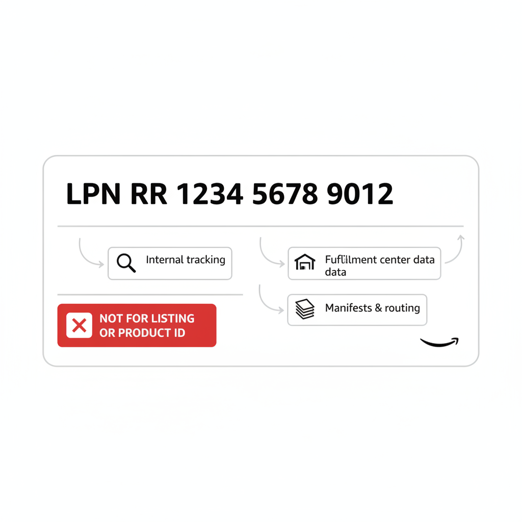 Infographic breaking down the parts of an Amazon LPN label and emphasizing that it is not for product ID