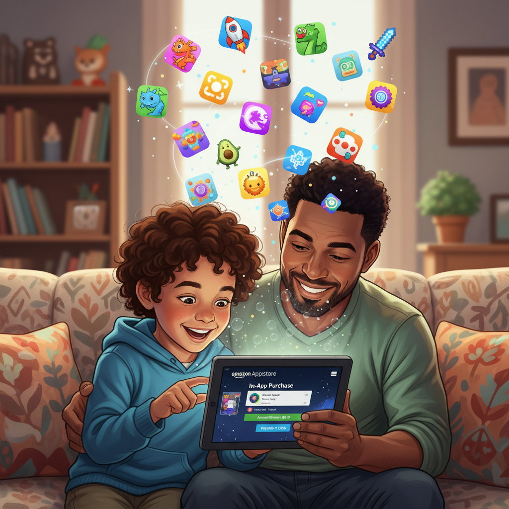 Range of Amazon physical products like headphones, cookware, clothes, and gadgets arranged around an Amazon cart