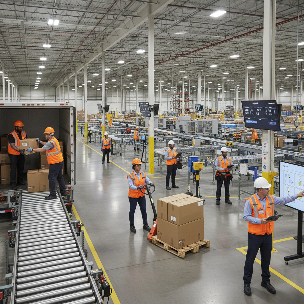 Amazon RFD2 workers in safety gear performing roles from unloading trailers to maintenance and training inside the facility