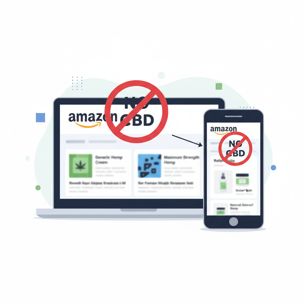 Amazon screen with no CBD symbol and vague hemp products