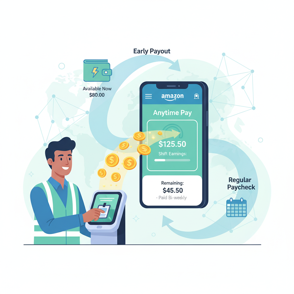 Infographic comparing Amazon warehouse, seasonal, and corporate roles with biweekly pay calendars
