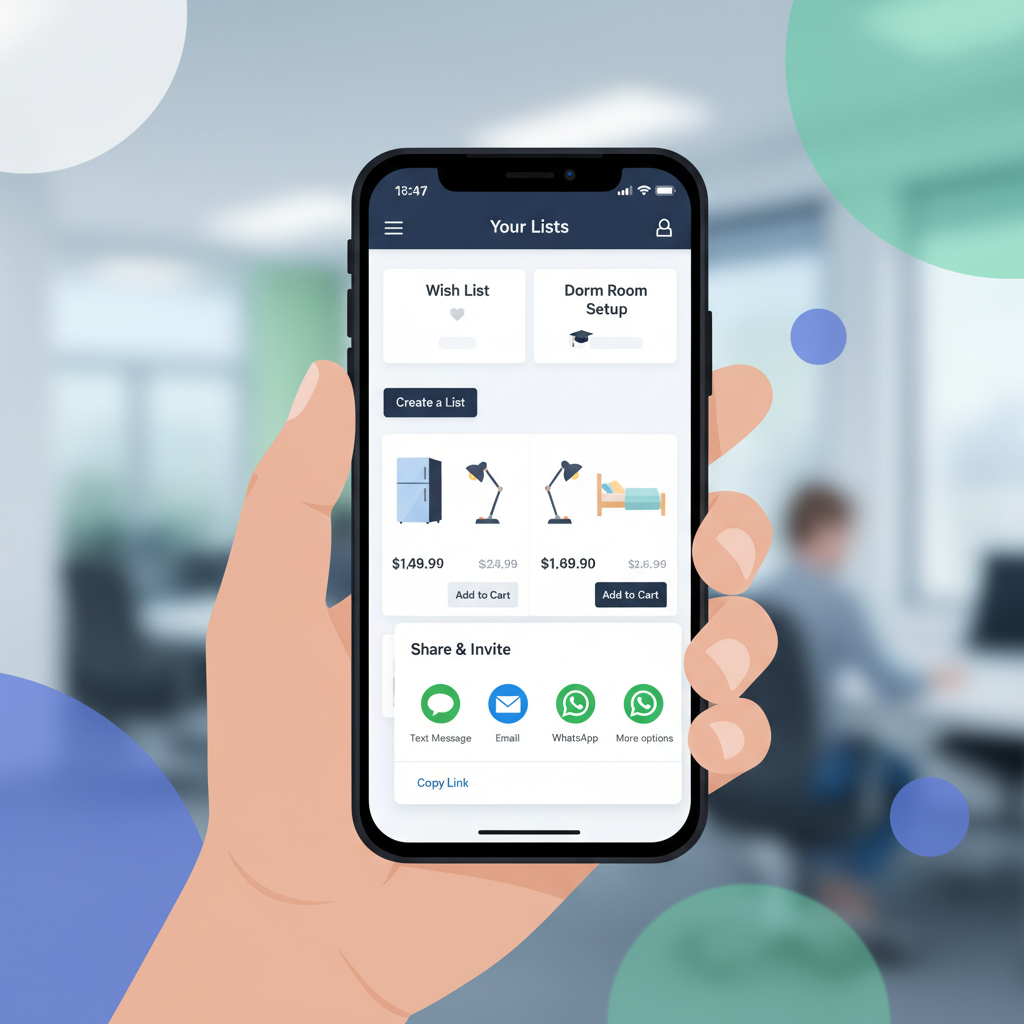 Amazon mobile app showing lists and sharing options