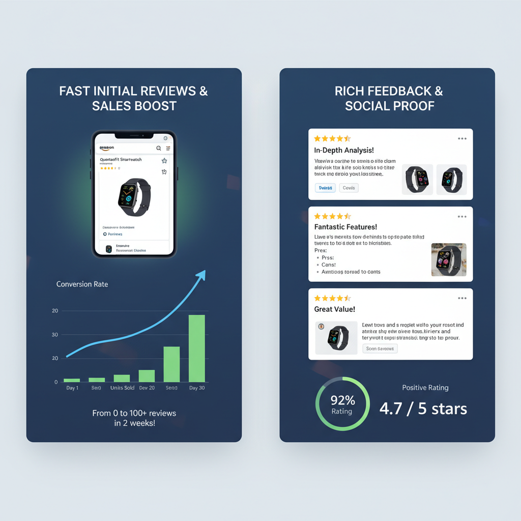 Amazon product listing split between positive and negative Vine reviews, showing both opportunity and risk