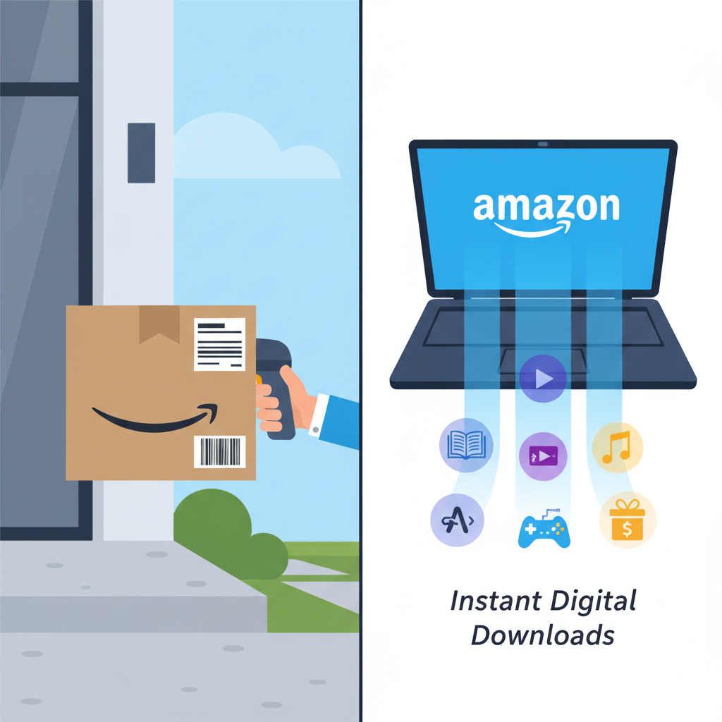 Comparison of physical Amazon deliveries versus instant Amazon digital downloads