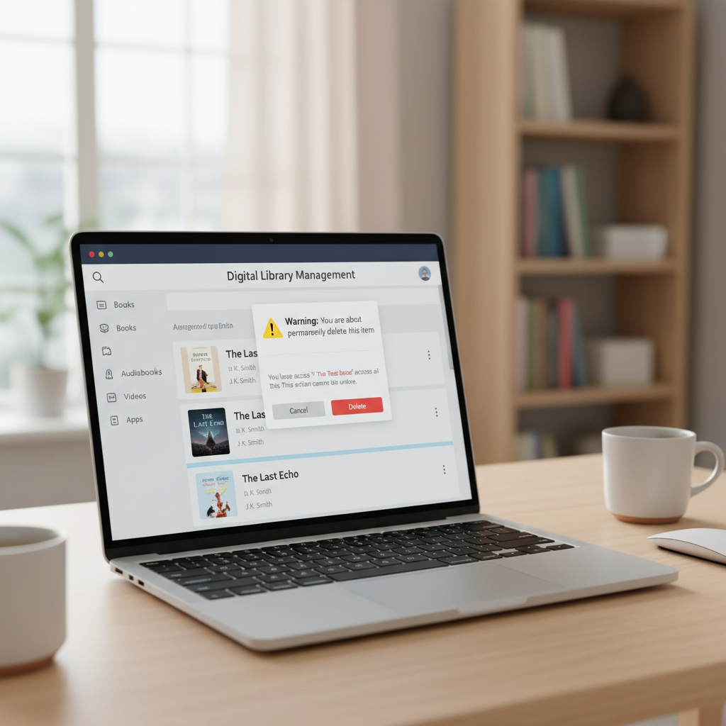 Laptop screen with Amazon Content & Devices page highlighting Delete Permanently option