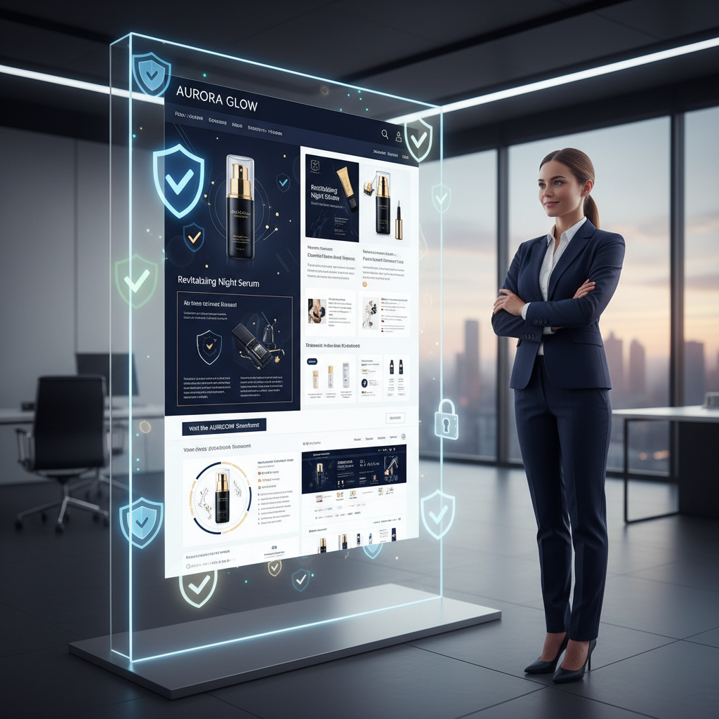 Amazon brand owner dashboard showing rich A+ content, storefront design, and security icons for protection tools