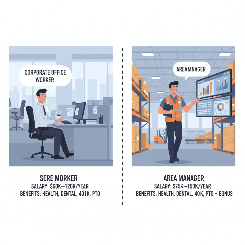 Dashboard-style view of Amazon Area Manager pay components as an example total compensation breakdown