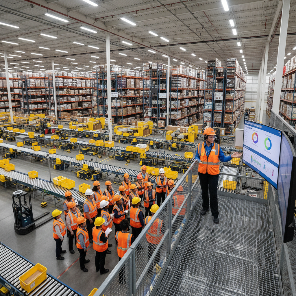 Area Manager in a large Amazon-style fulfillment center leading a team of associates