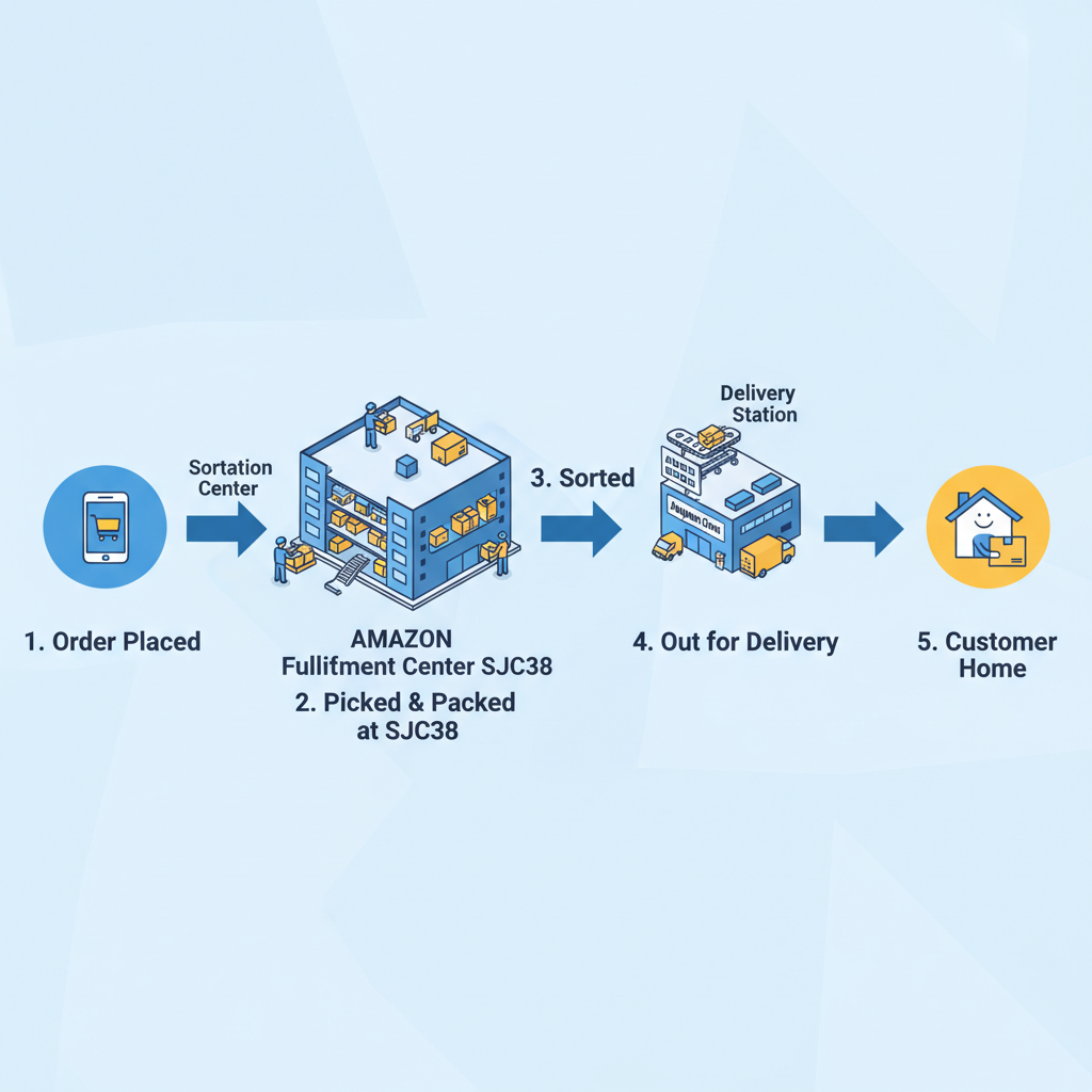 Infographic showing where Amazon SJC38 fits inside the broader logistics and delivery network