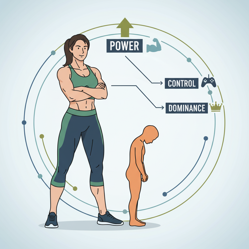 Infographic-style visualization of an Amazon power dynamic with a tall dominant woman and a smaller partner silhouette