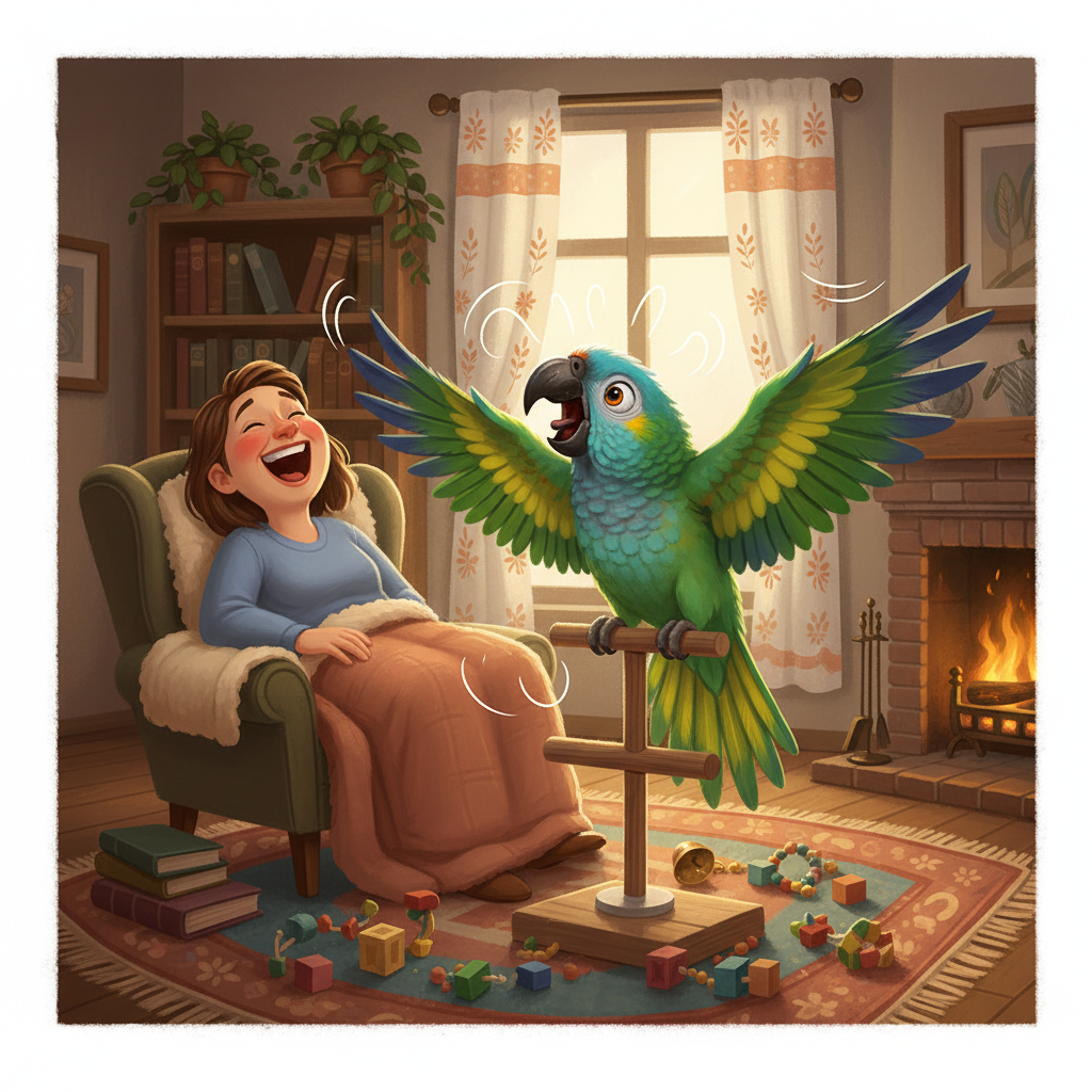 Full-body view of Turquoise Fronted Amazon showing green body and colorful wing patches