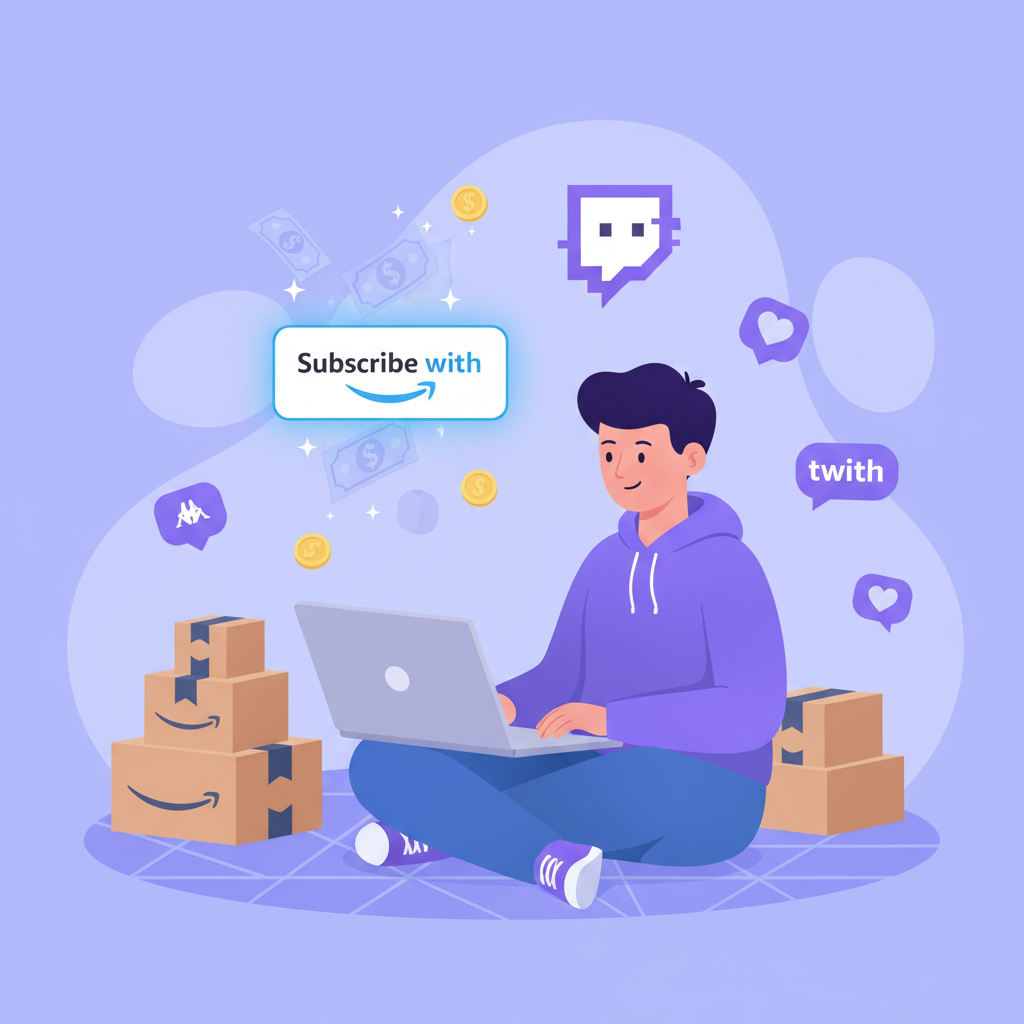 Person using Amazon Prime and Twitch together with a highlighted Subscribe with Prime button