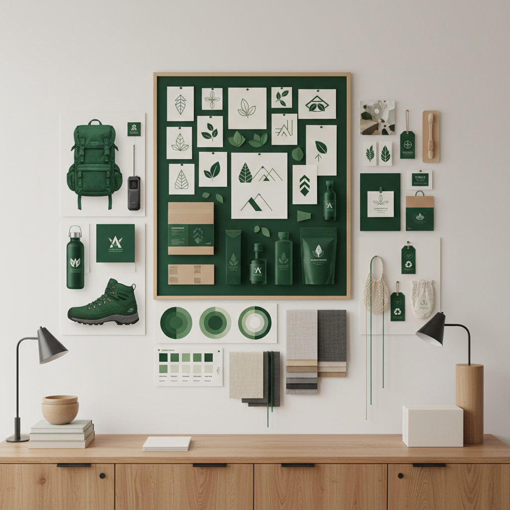 Design studio mood board built around Amazon green brand palettes and materials