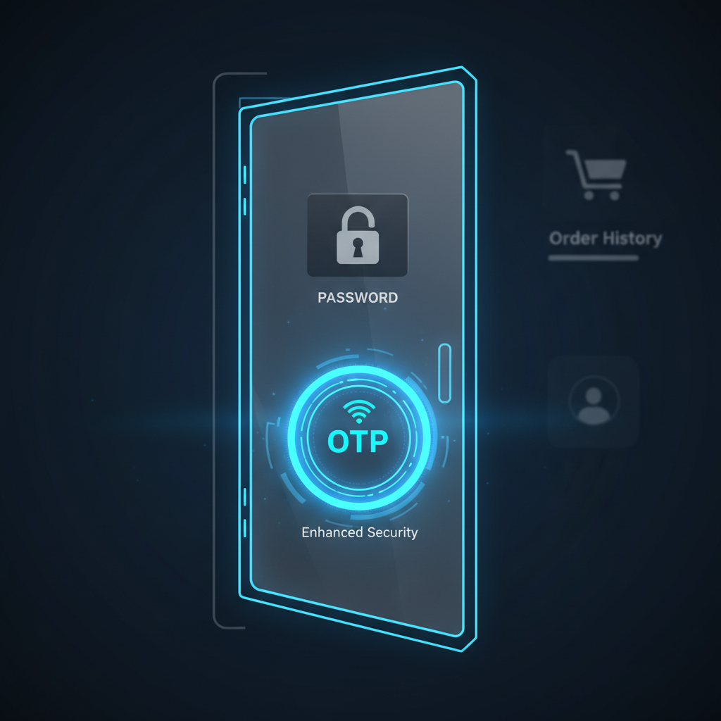 Digital door with a password lock and an additional glowing OTP lock for extra account security