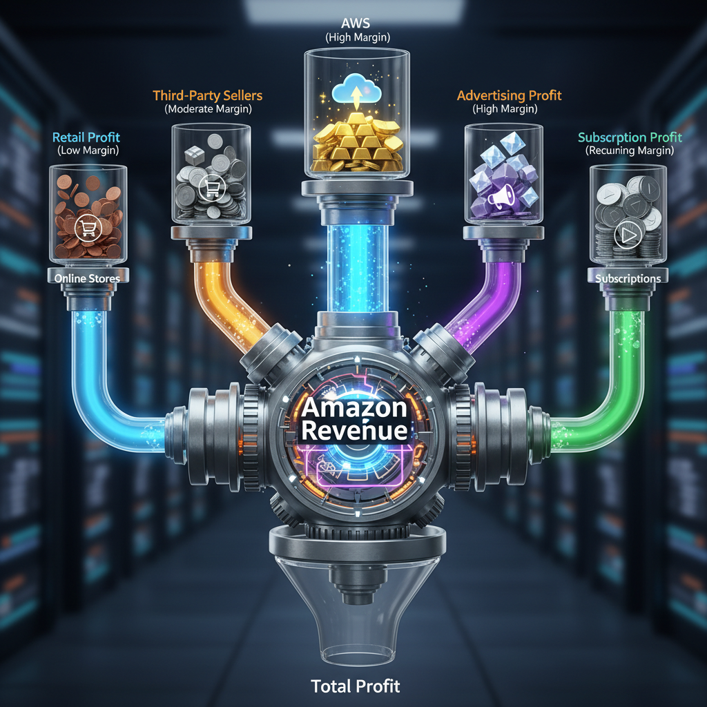 Diagram of Amazon’s different revenue streams and how they contribute to profit