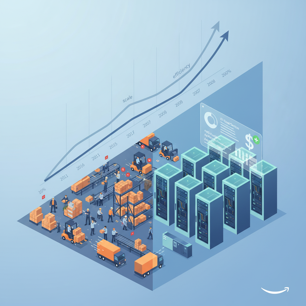Illustration of Amazon’s profit margin evolution with retail versus AWS and ads
