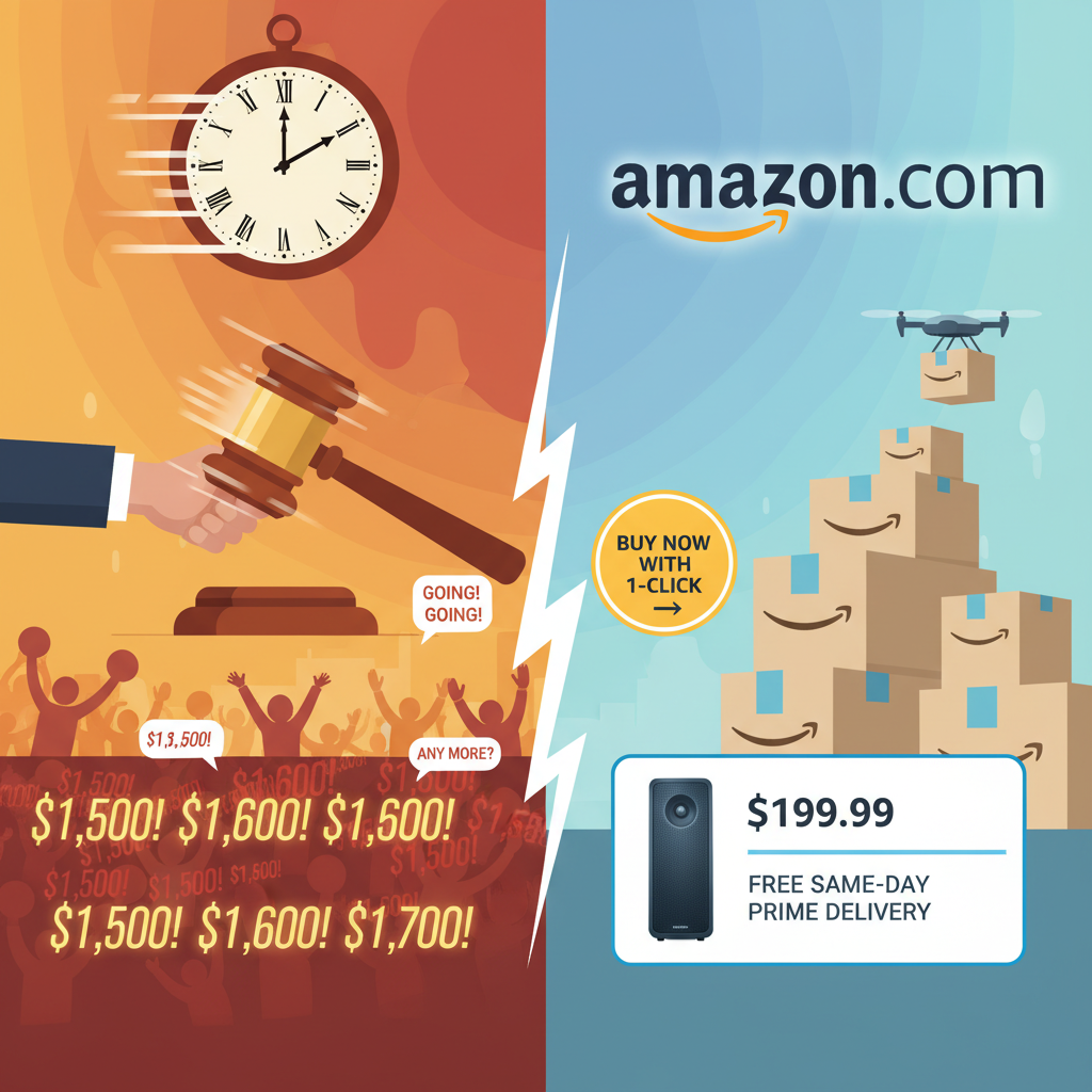 Visual comparison of chaotic auction model versus Amazon fixed-price convenience
