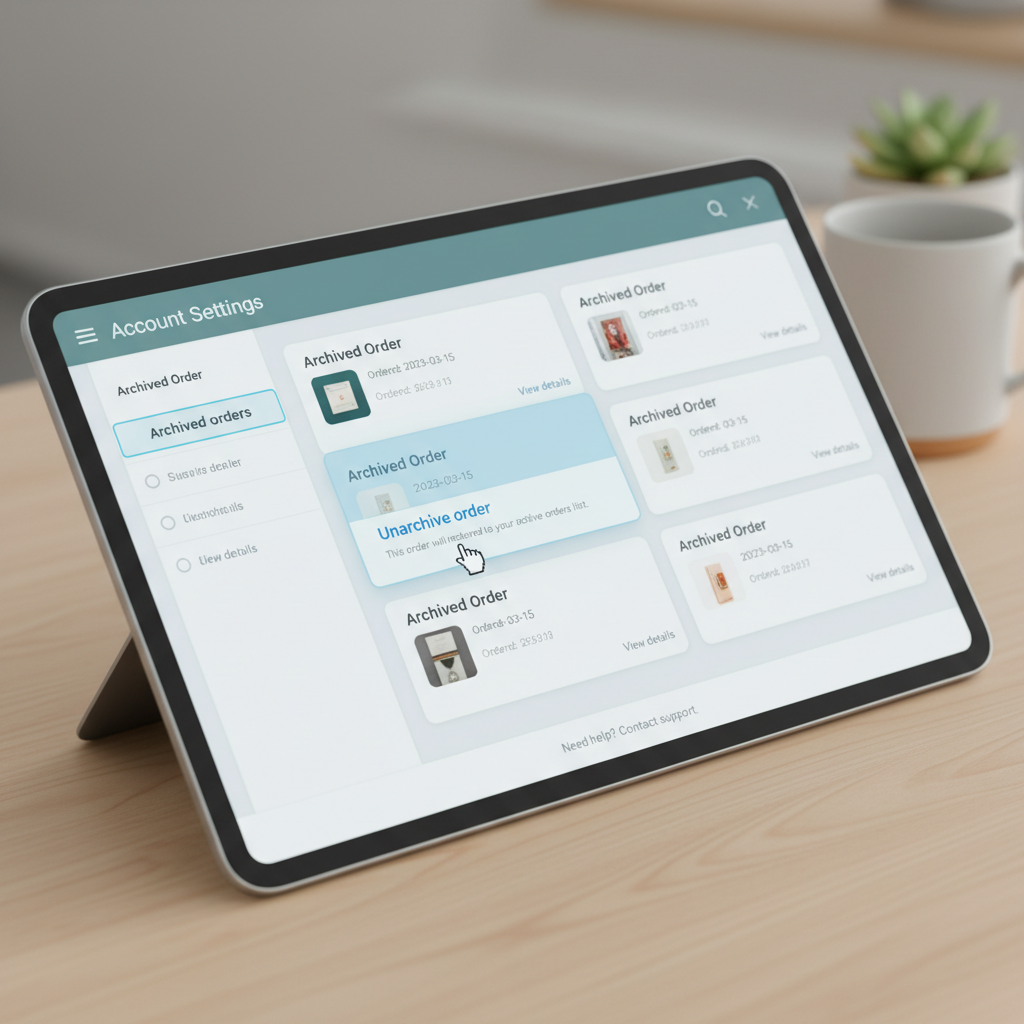 Amazon account settings page showing Archived orders section with multiple entries