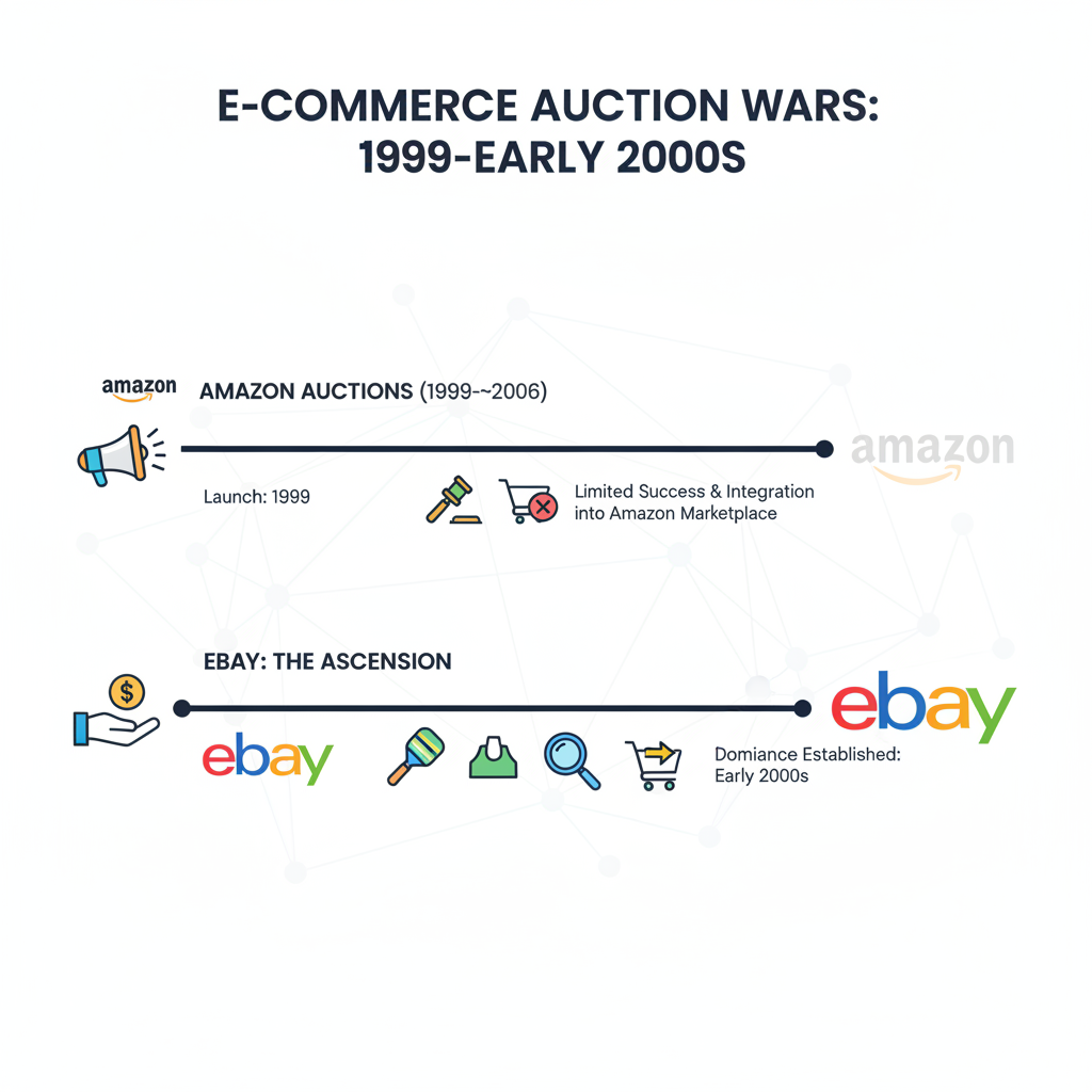 Timeline showing rise and fall of Amazon Auctions versus eBay dominance