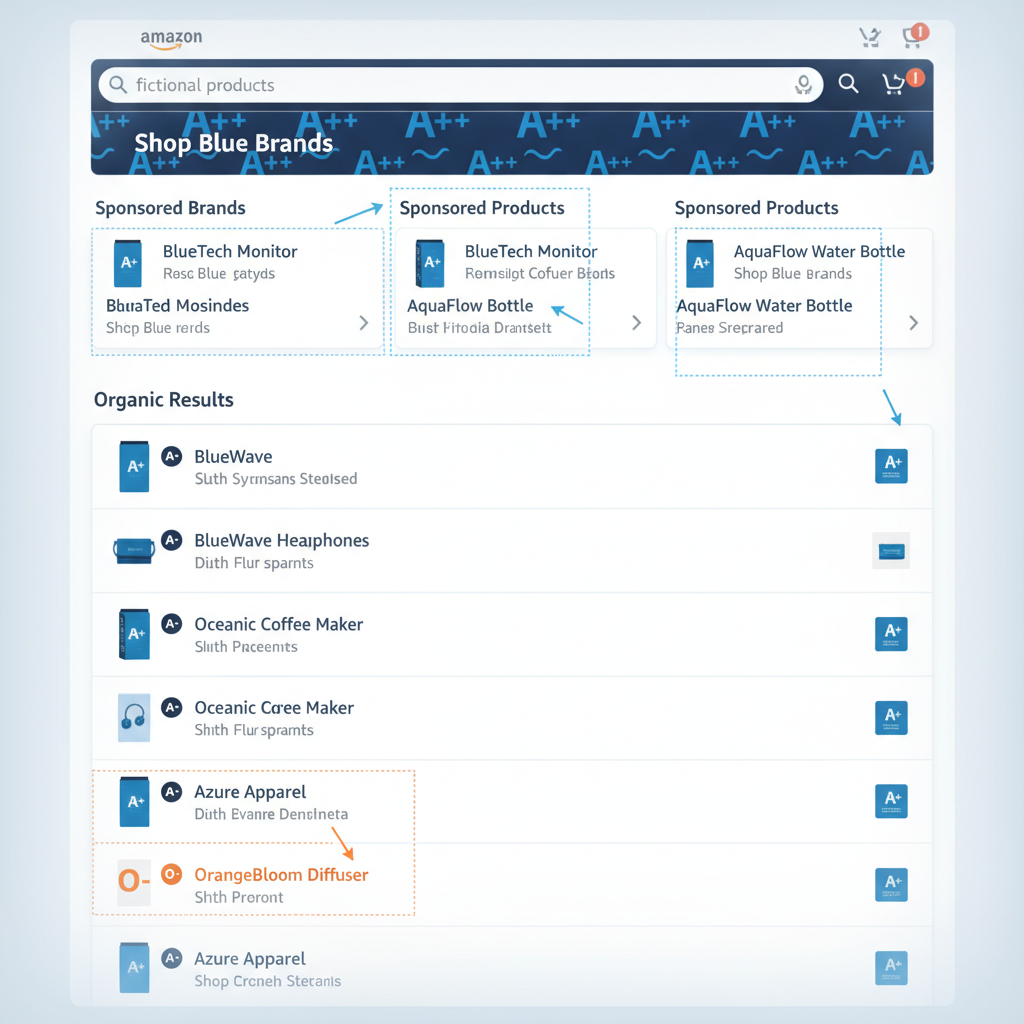 Side-by-side mockup of Amazon ad placement tests labeled Before and After