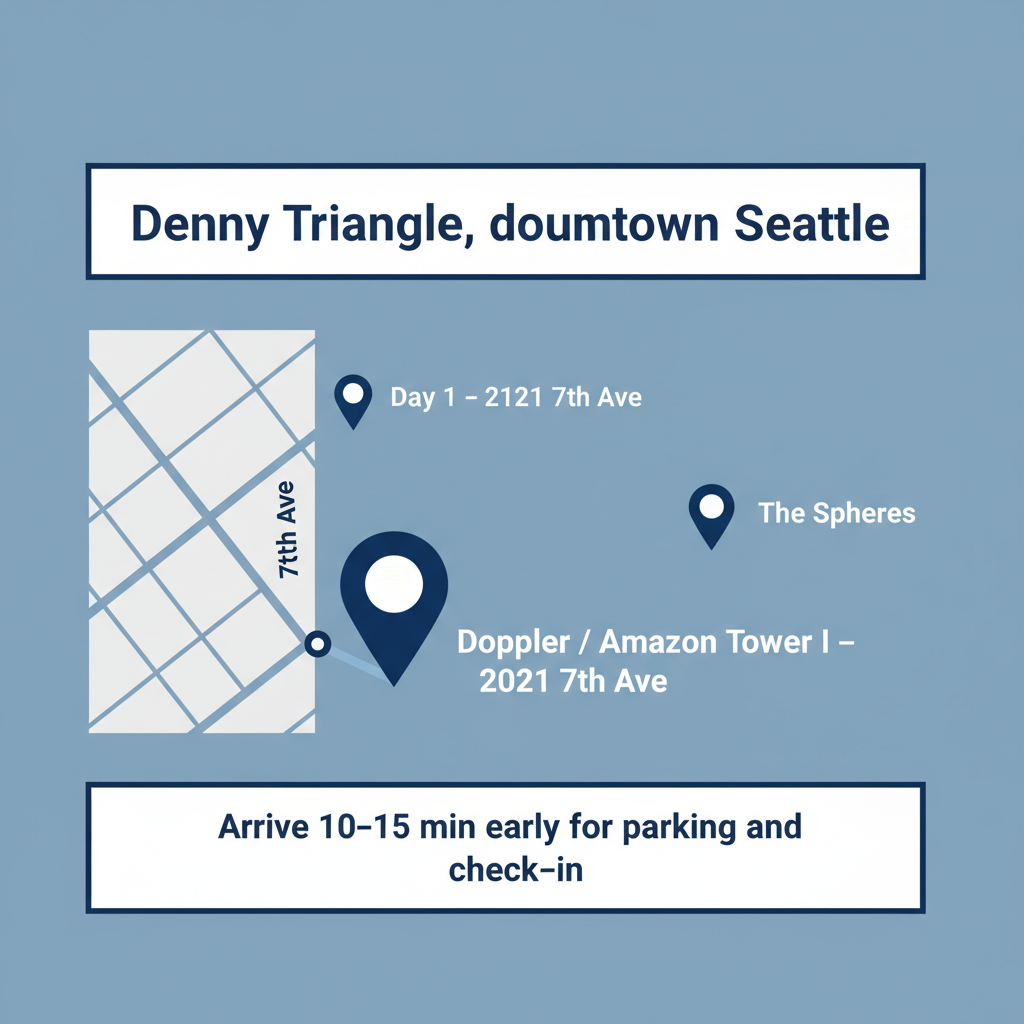 Minimal infographic-style map explaining how to describe Amazon Doppler to visitors