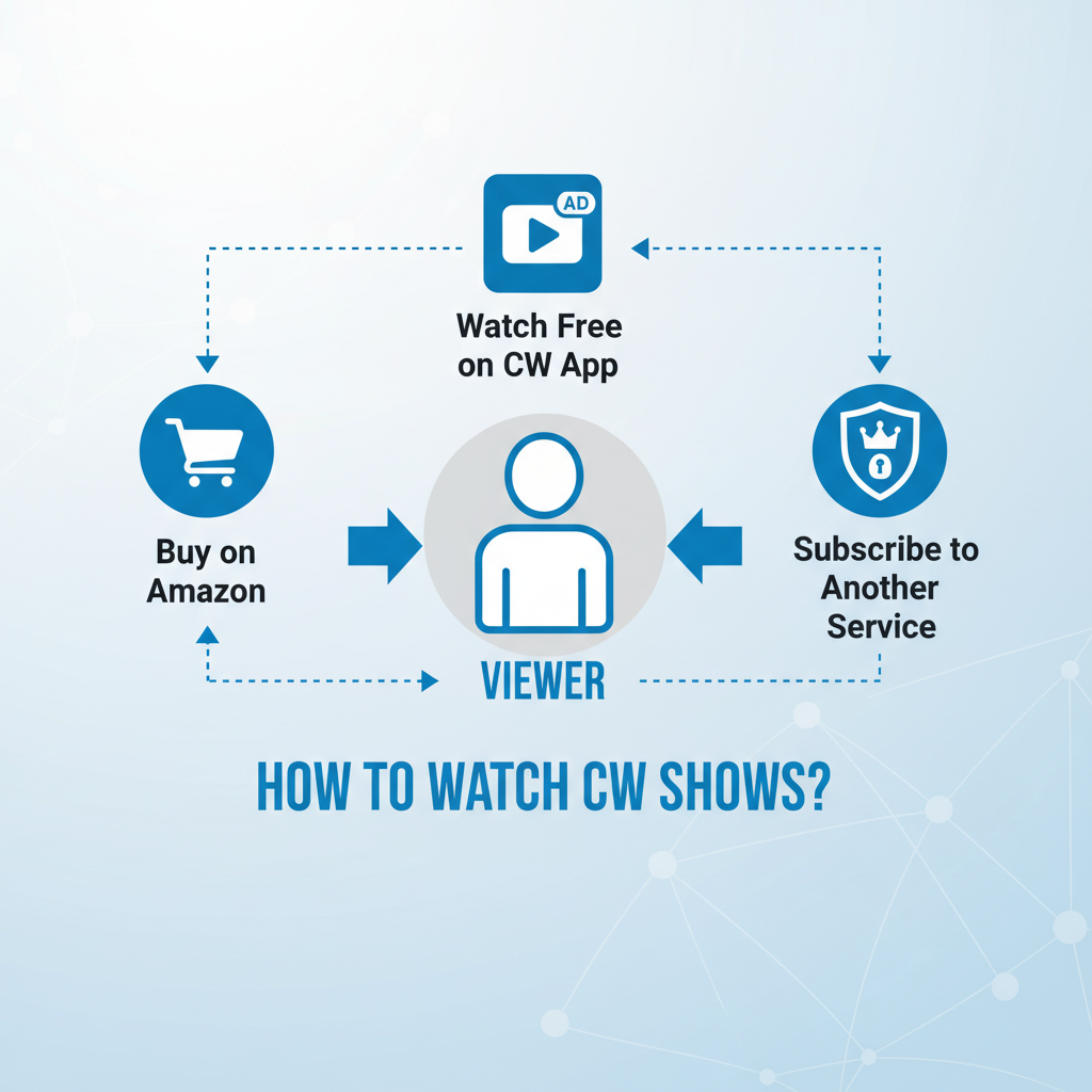 Decision flow with options to buy on Amazon, watch free on CW app, or subscribe to another service