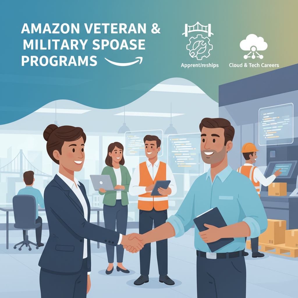Veterans and military spouses working in various Amazon roles and career programs