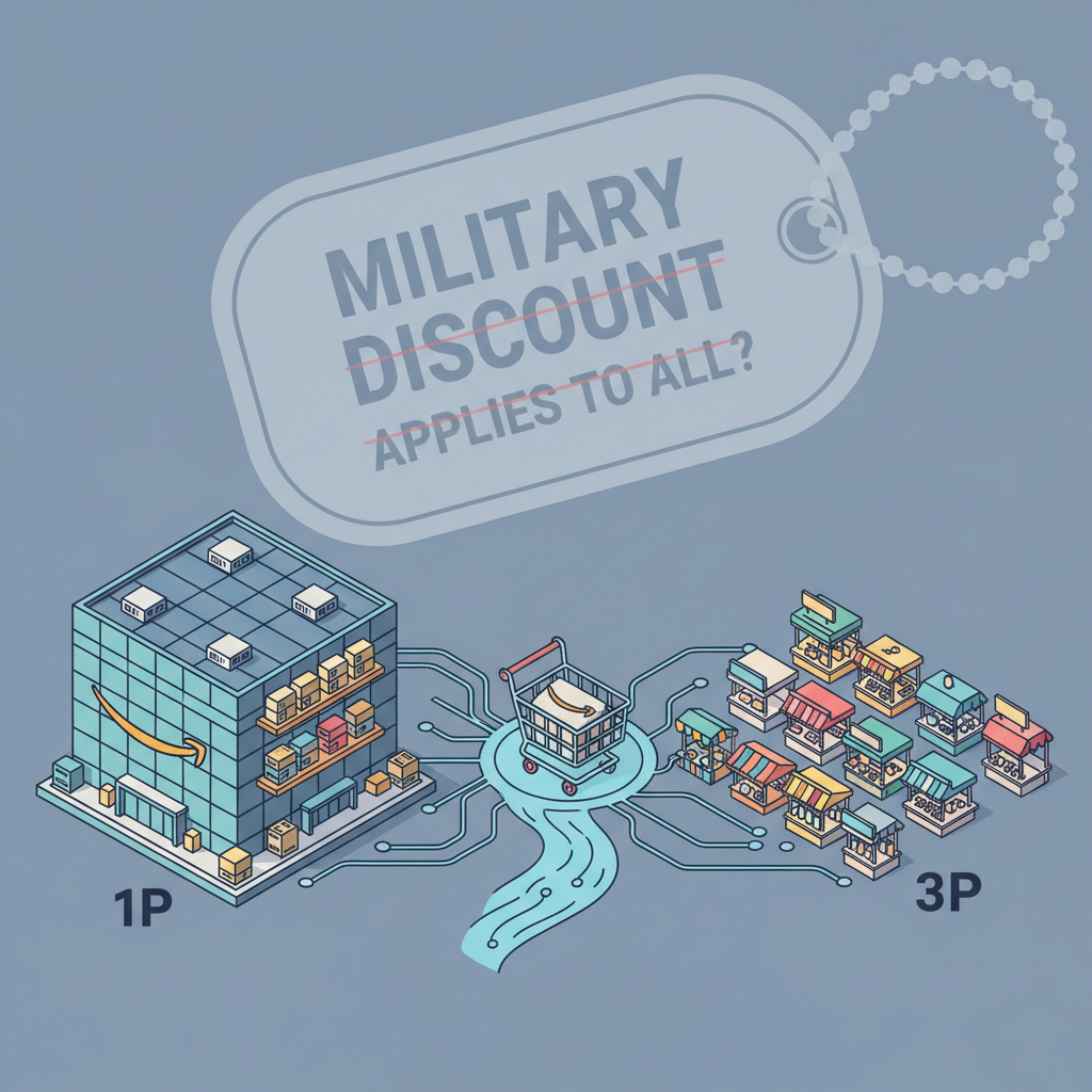 Diagram showing Amazon first-party and third-party marketplace explaining discount complexity