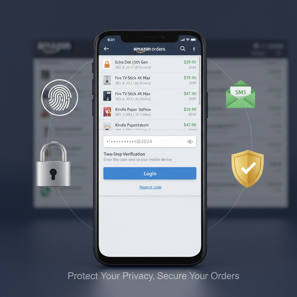 Phone with Amazon login and two-step verification illustrating account security for hiding orders